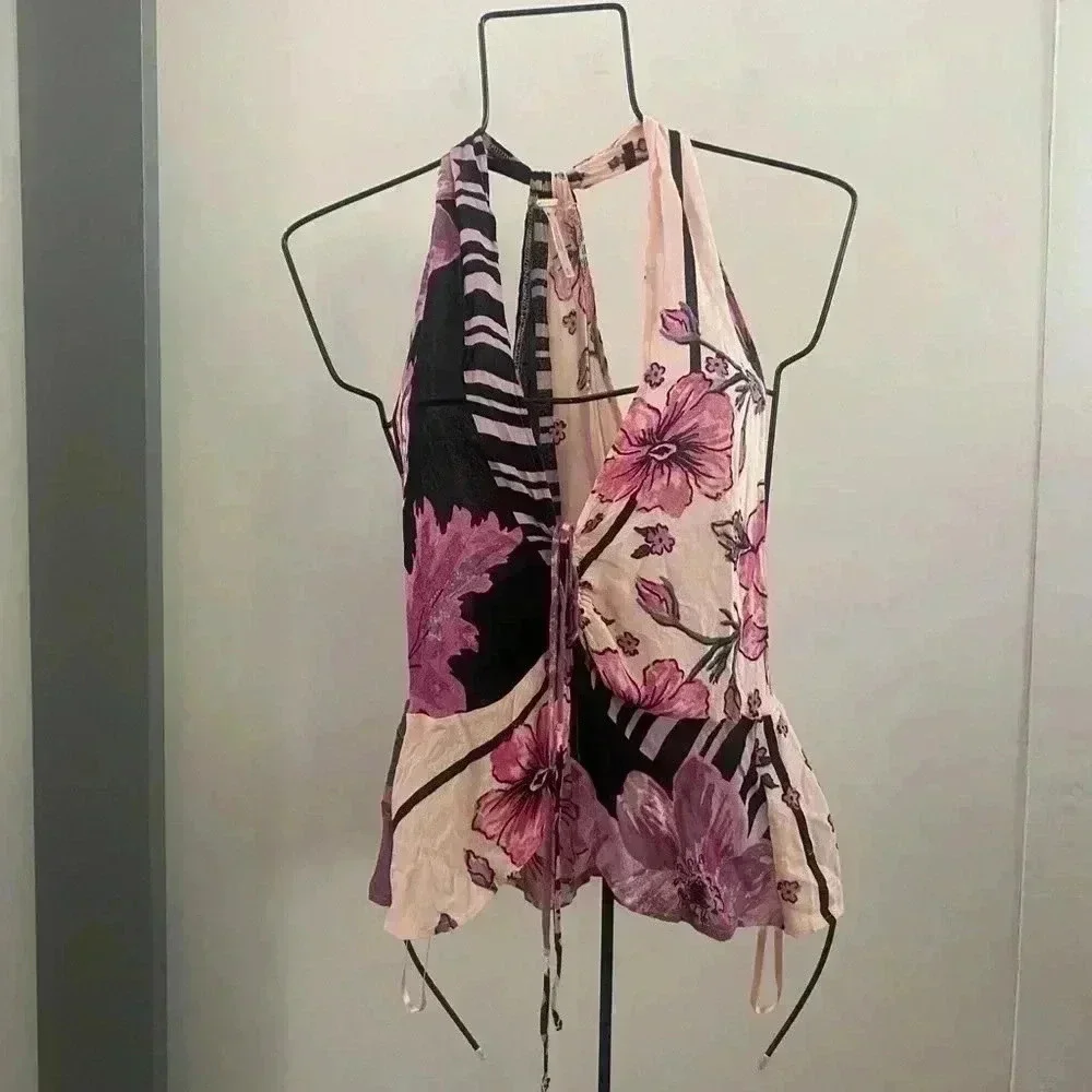 Free People‎ hot tropics floral tie front tank top Medium